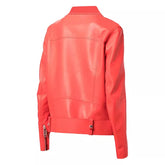 Womens Red Leather Biker Jacket